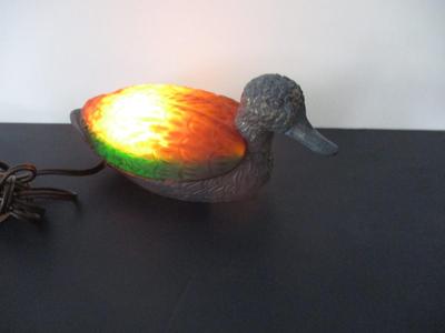 Amber Glass Duck Mallard Brass Night Light
