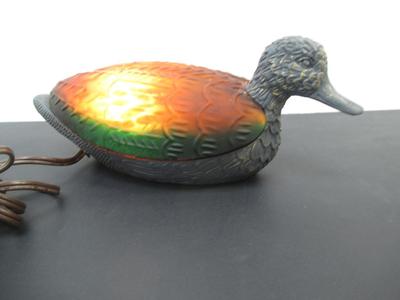 Amber Glass Duck Mallard Brass Night Light