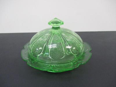 Cherry Blossom Pattern Glass Round Covered Butter Dish With Lid