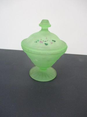 Vintage Green Sugar Dish Frosted With Flowers