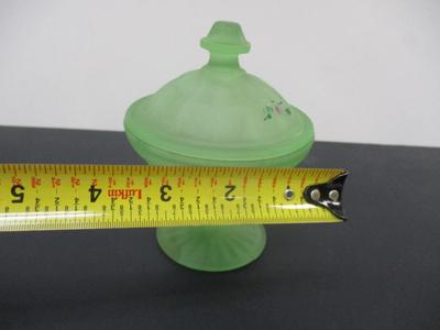 Vintage Green Sugar Dish Frosted With Flowers