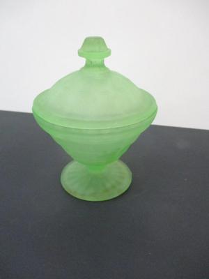 Vintage Green Sugar Dish Frosted With Flowers
