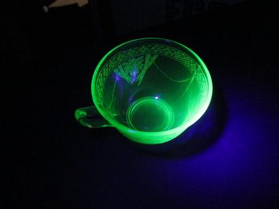 Vintage Uranium Depression Federal Glass Georgian Green Tea Cup Love Birds