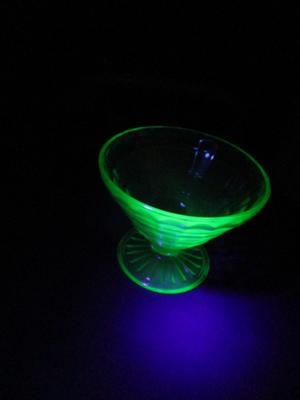 Vintage Uranium Depression Glass Sherbet Bowl Block Pattern