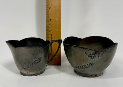 BG Imperial Antique Art Deco Pewter Brutalist German Studio Cream and Sugar