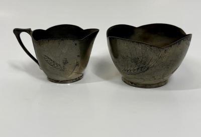 BG Imperial Antique Art Deco Pewter Brutalist German Studio Cream and Sugar
