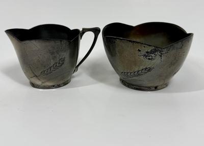 BG Imperial Antique Art Deco Pewter Brutalist German Studio Cream and Sugar