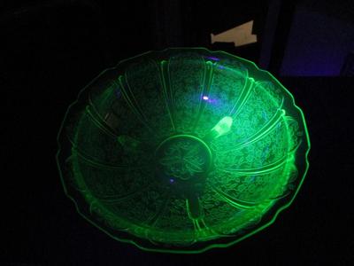 Uranium Glass Cherry Blossom Green Bowl
