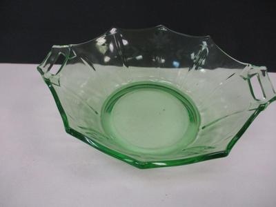 Art Deco Imperial Uranium Glass Centerpiece Bowl With Handles