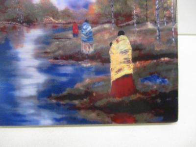 Hand Painted "Autumn Waters" Oklahoma Native Artist Jeanne Rorex Bridges Tile