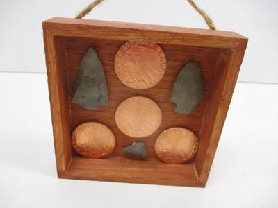 Native American Indian Heads & Copper .999 Fine Rounds In Shadow Box