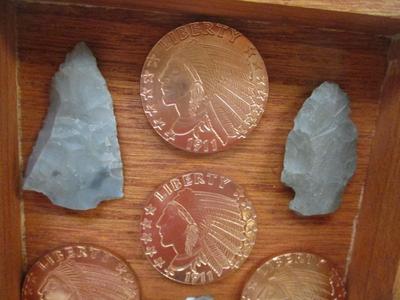 Native American Indian Heads & Copper .999 Fine Rounds In Shadow Box