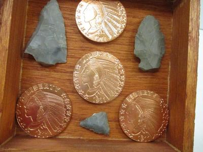 Native American Indian Heads & Copper .999 Fine Rounds In Shadow Box