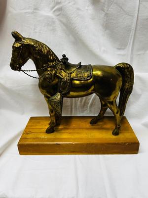 VTG BRASS HORSE 10” T x 11-1/2” W