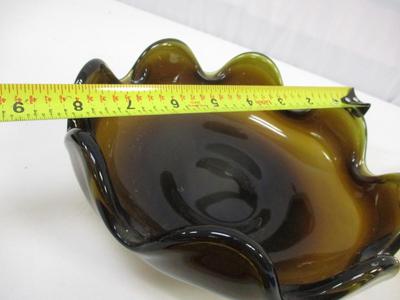 Murano Style Brown Bowl Tiara Amber Glass Serving Tray