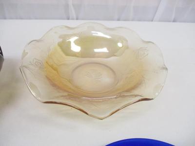 Murano Style Brown Bowl Tiara Amber Glass Serving Tray