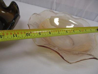 Murano Style Brown Bowl Tiara Amber Glass Serving Tray
