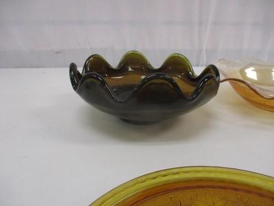 Murano Style Brown Bowl Tiara Amber Glass Serving Tray