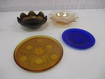 Murano Style Brown Bowl Tiara Amber Glass Serving Tray