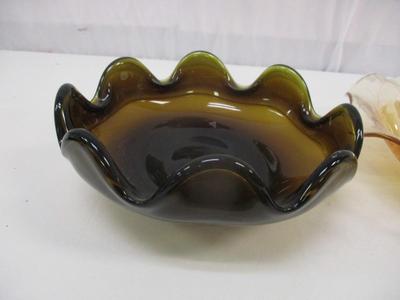 Murano Style Brown Bowl Tiara Amber Glass Serving Tray