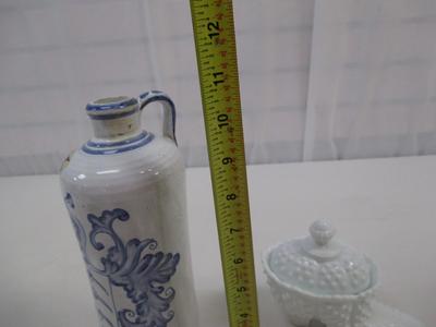Glass Paperweight Dated 1910 "Beryl" Surface Scratches Hobnail Shoe Stoneware Jug
