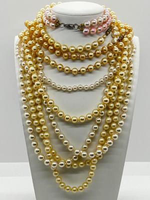 LOT 277J: Dripping in Pearls! Vintage Faux Pearl and Glass Beaded Necklaces