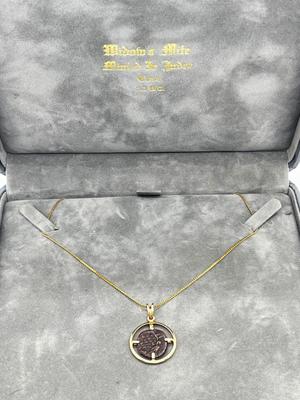 LOT 278J: The Widows Mite- 14K Gold Filled Chain with 14K Gold Coin Holder Pendant -2.9 GTW