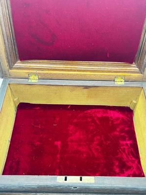 LOT 279: Jewelry Boxes: Vintage Wooden Red Velvet Lined + Pink Faux Suede