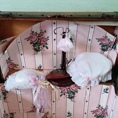 LOT 314: Antique Wooden Chest with Dolls, Child's Rocking Chair & Books on Doll House Miniatures
