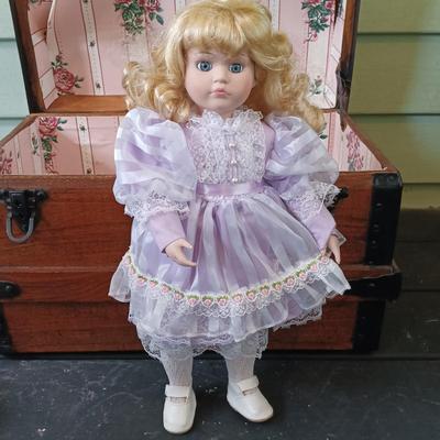 LOT 314: Antique Wooden Chest with Dolls, Child's Rocking Chair & Books on Doll House Miniatures
