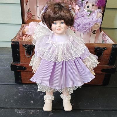 LOT 314: Antique Wooden Chest with Dolls, Child's Rocking Chair & Books on Doll House Miniatures