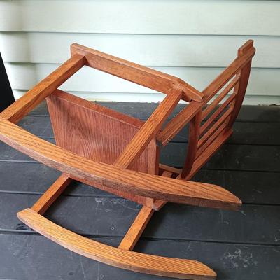 LOT 314: Antique Wooden Chest with Dolls, Child's Rocking Chair & Books on Doll House Miniatures