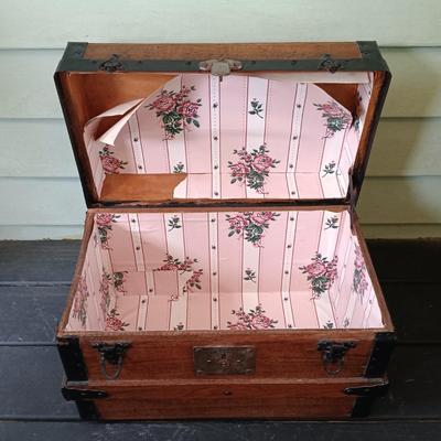 LOT 314: Antique Wooden Chest with Dolls, Child's Rocking Chair & Books on Doll House Miniatures