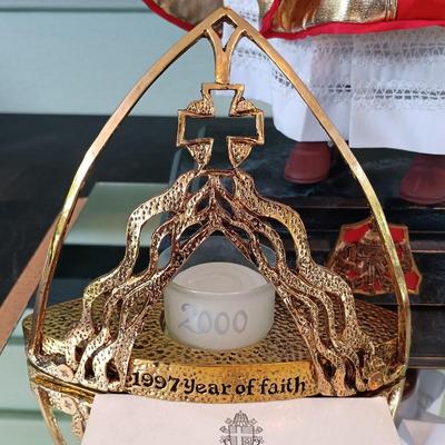 LOT 316: Pope John Paul II Collectible Figurine w/ Rosaries, Candle Holder and 1979 Mass Invitation