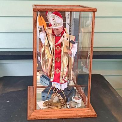LOT 316: Pope John Paul II Collectible Figurine w/ Rosaries, Candle Holder and 1979 Mass Invitation