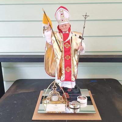 LOT 316: Pope John Paul II Collectible Figurine w/ Rosaries, Candle Holder and 1979 Mass Invitation