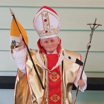 LOT 316: Pope John Paul II Collectible Figurine w/ Rosaries, Candle Holder and 1979 Mass Invitation