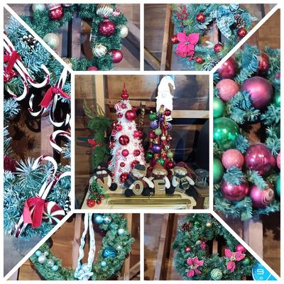 LOT 317: Set of (6) Christmas Wreaths with Holiday Decor