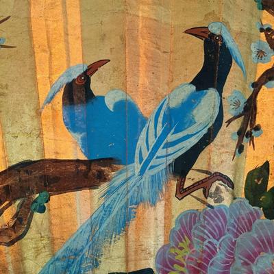 LOT 318: Large 6ft Gilt Handpainted Chinese Paper and Lacquered Wood Fan