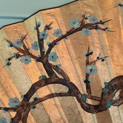 LOT 318: Large 6ft Gilt Handpainted Chinese Paper and Lacquered Wood Fan