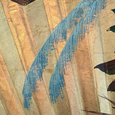 LOT 318: Large 6ft Gilt Handpainted Chinese Paper and Lacquered Wood Fan