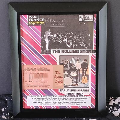 LOT 319: Framed 1967 Olympia Club Music Hall Ticket with Rolling Stones T-Shirt