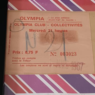 LOT 319: Framed 1967 Olympia Club Music Hall Ticket with Rolling Stones T-Shirt