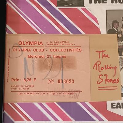 LOT 319: Framed 1967 Olympia Club Music Hall Ticket with Rolling Stones T-Shirt