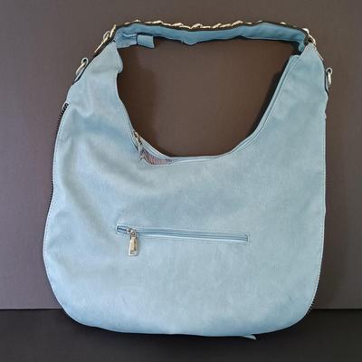 LOT 320: Miss Fluff Cupcake Doll Shoulder Bag, Blue Faux Leather Shoulderbag, The Sak Crocheted Purse & Ralph Lauren Purse
