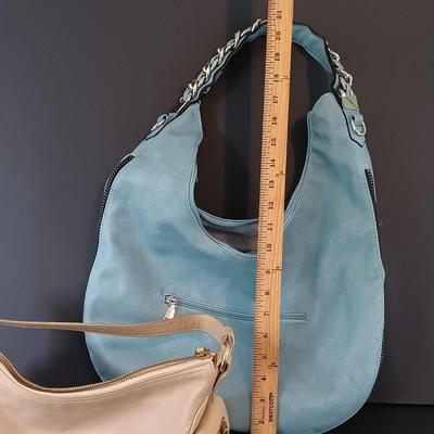 LOT 320: Miss Fluff Cupcake Doll Shoulder Bag, Blue Faux Leather Shoulderbag, The Sak Crocheted Purse & Ralph Lauren Purse