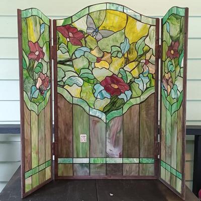 LOT 321: Butterflies and Flowers Stained Glass Fireplace Screen