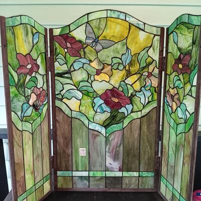 LOT 321: Butterflies and Flowers Stained Glass Fireplace Screen