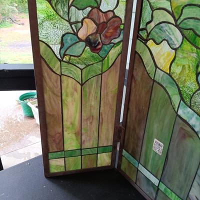 LOT 321: Butterflies and Flowers Stained Glass Fireplace Screen