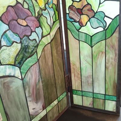 LOT 321: Butterflies and Flowers Stained Glass Fireplace Screen